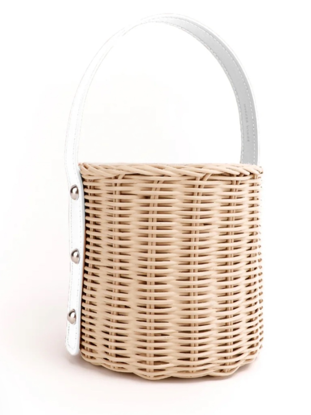 NWT Wicker Wings - White Natural LAN Rattan Leather Bucket Bag Purse Tote mini